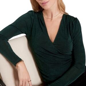 Evereve Deep Green Marla Surplice Wrap Long Sleeve Top